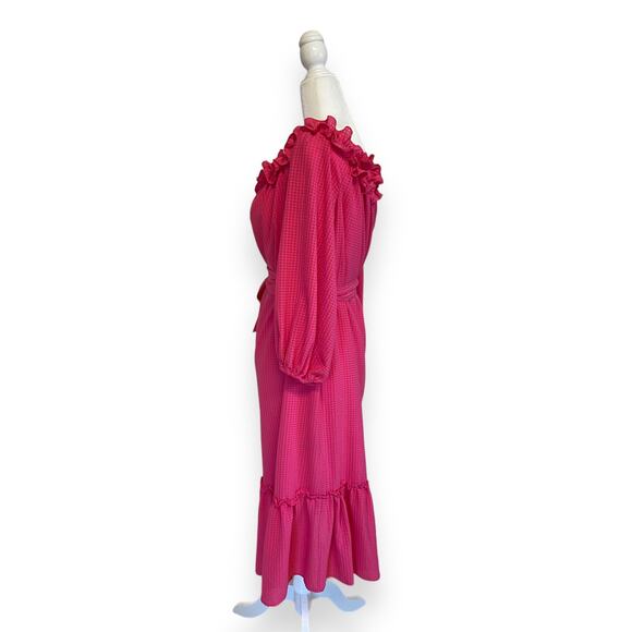 Who What Wear Pink Ruffle Off the Shoulder Midi Dress - Picture 3 of 9